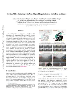 Driving-Video Dehazing with Non-Aligned Regularization for Safety Assistance