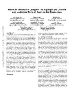 How Can I Improve? Using GPT to Highlight the Desired and Undesired
  Parts of Open-ended Responses