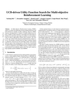 UCB-driven Utility Function Search for Multi-objective Reinforcement Learning