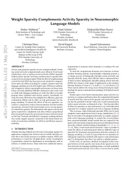 Weight Sparsity Complements Activity Sparsity in Neuromorphic Language
  Models