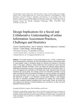 Design Implications for a Social and Collaborative Understanding of
  online Information Assessment Practices, Challenges and Heuristics