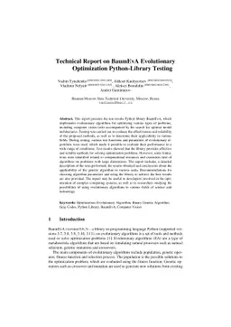 Technical Report on BaumEvA Evolutionary Optimization Python-Library
  Testing