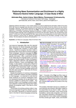 Exploring News Summarization and Enrichment in a Highly Resource-Scarce
  Indian Language: A Case Study of Mizo