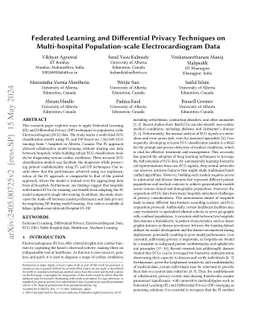 Federated Learning and Differential Privacy Techniques on Multi-hospital
  Population-scale Electrocardiogram Data