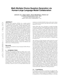 Math Multiple Choice Question Generation via Human-Large Language Model
  Collaboration