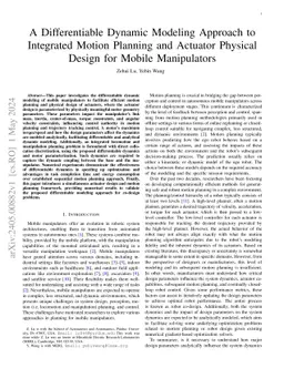A Differentiable Dynamic Modeling Approach to Integrated Motion Planning
  and Actuator Physical Design for Mobile Manipulators