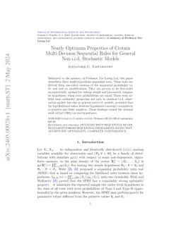 Nearly Optimum Properties of Certain Multi-Decision Sequential Rules for
  General Non-i.i.d. Stochastic Models