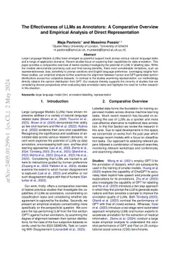 The Effectiveness of LLMs as Annotators: A Comparative Overview and Empirical Analysis of Direct Representation