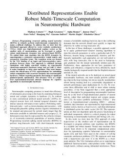 Distributed Representations Enable Robust Multi-Timescale Symbolic Computation in Neuromorphic Hardware