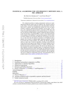 Statistical algorithms for low-frequency diffusion data: A PDE approach