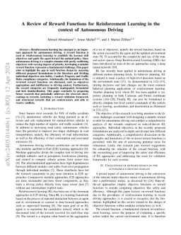 A Review of Reward Functions for Reinforcement Learning in the context of Autonomous Driving