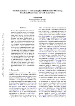 On the Limitations of Embedding Based Methods for Measuring Functional
  Correctness for Code Generation