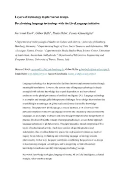 Layers of technology in pluriversal design. Decolonising language
  technology with the LiveLanguage initiative