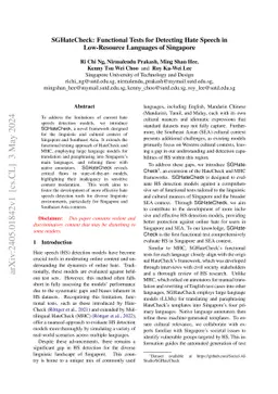 SGHateCheck: Functional Tests for Detecting Hate Speech in Low-Resource
  Languages of Singapore