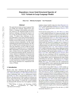 Dependency-Aware Semi-Structured Sparsity: Declining Roles of Outliers
  in Pruning GLU-based LLMs