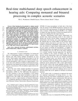 Real-time multichannel deep speech enhancement in hearing aids:
  Comparing monaural and binaural processing in complex acoustic scenarios