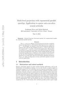 Multi-level projection with exponential parallel speedup; Application to
  sparse auto-encoders neural networks