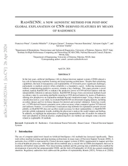Rad4XCNN: a new agnostic method for post-hoc global explanation of CNN-derived features by means of radiomics