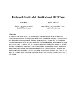 Explainable Multi-Label Classification of MBTI Types