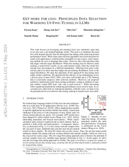 Get more for less: Principled Data Selection for Warming Up Fine-Tuning
  in LLMs