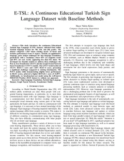 E-TSL: A Continuous Educational Turkish Sign Language Dataset with
  Baseline Methods