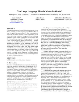 Can Large Language Models Make the Grade? An Empirical Study Evaluating
  LLMs Ability to Mark Short Answer Questions in K-12 Education