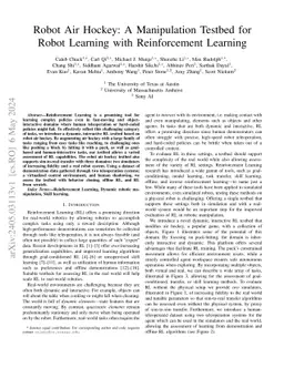 Robot Air Hockey: A Manipulation Testbed for Robot Learning with
  Reinforcement Learning