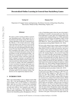 Decentralized Online Learning in General-Sum Stackelberg Games