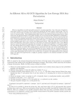 An Efficient All-to-All GCD Algorithm for Low Entropy RSA Key
  Factorization