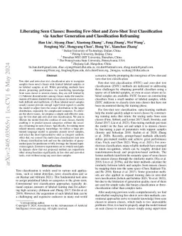 Liberating Seen Classes: Boosting Few-Shot and Zero-Shot Text
  Classification via Anchor Generation and Classification Reframing