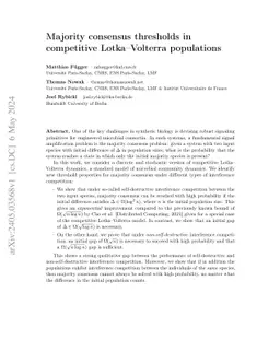 Majority consensus thresholds in competitive Lotka--Volterra populations