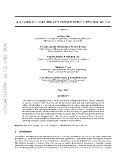 A review on data-driven constitutive laws for solids