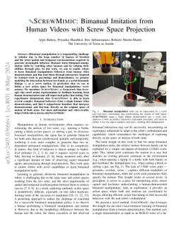 ScrewMimic: Bimanual Imitation from Human Videos with Screw Space
  Projection