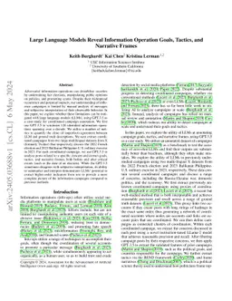 Large Language Models Reveal Information Operation Goals, Tactics, and
  Narrative Frames