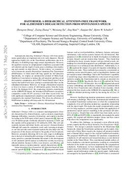 HAFFormer: A Hierarchical Attention-Free Framework for Alzheimer's
  Disease Detection From Spontaneous Speech