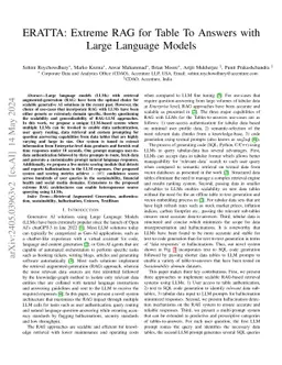 ERATTA: Extreme RAG for Table To Answers with Large Language Models