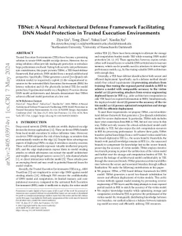 TBNet: A Neural Architectural Defense Framework Facilitating DNN Model
  Protection in Trusted Execution Environments
