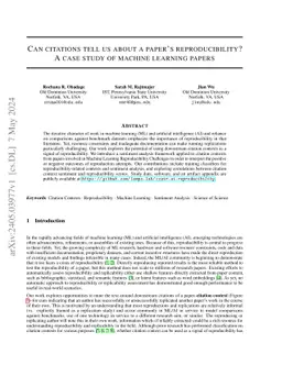 Can citations tell us about a paper's reproducibility? A case study of
  machine learning papers