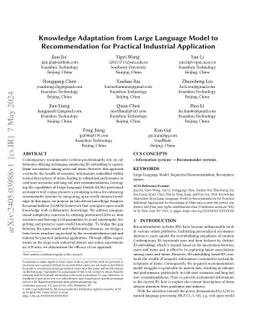 Knowledge Adaptation from Large Language Model to Recommendation for
  Practical Industrial Application