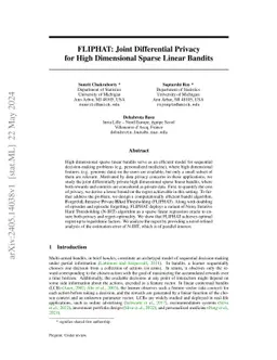 FLIPHAT: Joint Differential Privacy for High Dimensional Sparse Linear
  Bandits