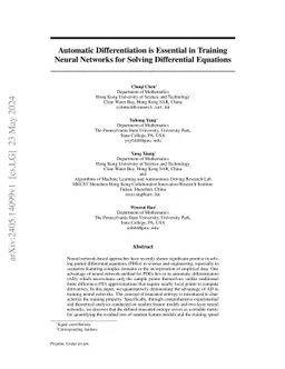 Automatic Differentiation is Essential in Training Neural Networks for Solving Differential Equations