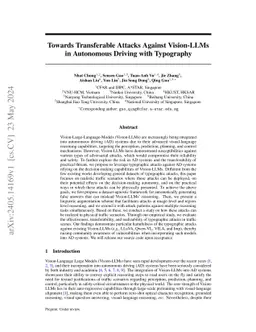 Towards Transferable Attacks Against Vision-LLMs in Autonomous Driving
  with Typography