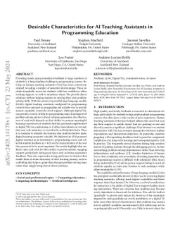 Desirable Characteristics for AI Teaching Assistants in Programming
  Education