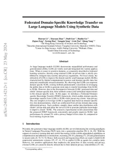 Federated Domain-Specific Knowledge Transfer on Large Language Models
  Using Synthetic Data