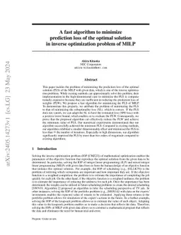 A fast algorithm to minimize prediction loss of the optimal solution in inverse optimization problem of MILP