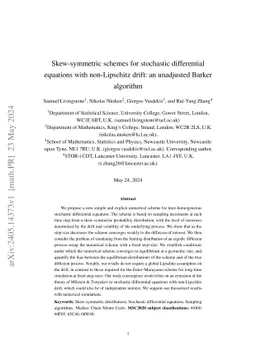 Skew-symmetric schemes for stochastic differential equations with
  non-Lipschitz drift: an unadjusted Barker algorithm