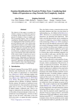 Emotion Identification for French in Written Texts: Considering their
  Modes of Expression as a Step Towards Text Complexity Analysis