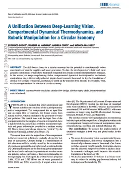 A Unification Between Deep-Learning Vision, Compartmental Dynamical
  Thermodynamics, and Robotic Manipulation for a Circular Economy