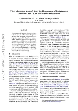 Which Information Matters? Dissecting Human-written Multi-document
  Summaries with Partial Information Decomposition
