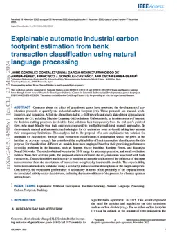 Explainable automatic industrial carbon footprint estimation from bank
  transaction classification using natural language processing